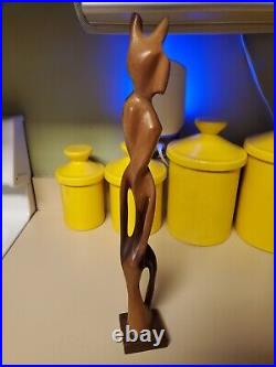 Abstract Female Form Carved Wood Statue Unsigned