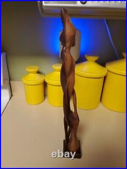 Abstract Female Form Carved Wood Statue Unsigned