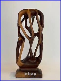Abstract Teak Sculpture MCM Original Vintage Wood Carving Contemporary Style