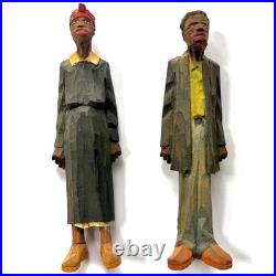 Adrian R. Woodall Carved Wood Figures PAIR c1920s Signed ARW Antique Folk Art