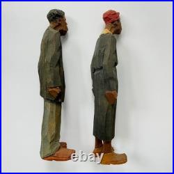 Adrian R. Woodall Carved Wood Figures PAIR c1920s Signed ARW Antique Folk Art