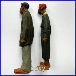 Adrian R. Woodall Carved Wood Figures PAIR c1920s Signed ARW Antique Folk Art