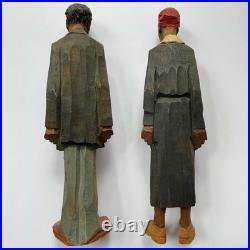 Adrian R. Woodall Carved Wood Figures PAIR c1920s Signed ARW Antique Folk Art