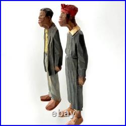Adrian R. Woodall Carved Wood Figures PAIR c1920s Signed ARW Antique Folk Art
