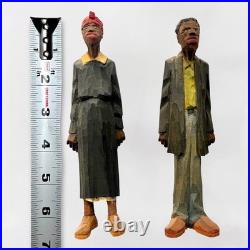 Adrian R. Woodall Carved Wood Figures PAIR c1920s Signed ARW Antique Folk Art