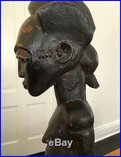 African Art Baule Wood Carved Statue Spirit Sculpture Asye Usu Stool Africa