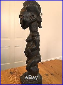 African Art Baule Wood Carved Statue Spirit Sculpture Asye Usu Stool Africa