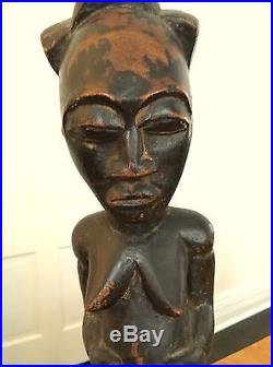 African Art Baule Wood Carved Statue Spirit Sculpture Asye Usu Stool Africa