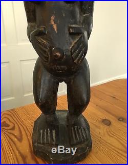 African Art Baule Wood Carved Statue Spirit Sculpture Asye Usu Stool Africa