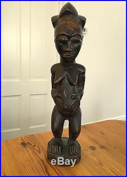 African Art Baule Wood Carved Statue Spirit Sculpture Asye Usu Stool Africa