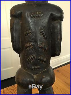 African Art Baule Wood Carved Statue Spirit Sculpture Asye Usu Stool Africa