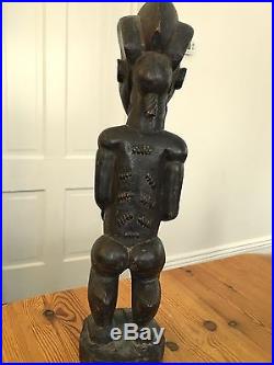 African Art Baule Wood Carved Statue Spirit Sculpture Asye Usu Stool Africa