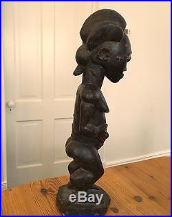 African Art Baule Wood Carved Statue Spirit Sculpture Asye Usu Stool Africa