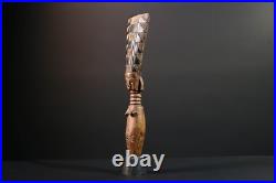 African Baule Figure Carved Wood Female Crest Tribal Finial Art Côte d'Ivo-G5528