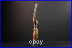 African Baule Figure Carved Wood Female Crest Tribal Finial Art Côte d'Ivo-G5528