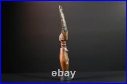 African Baule Figure Carved Wood Female Crest Tribal Finial Art Côte d'Ivo-G5528