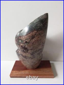 African Carved Stone Sculpture Signed T. MAKORE, 8 Inches Tall on Wood Base