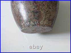 African Carved Stone Sculpture Signed T. MAKORE, 8 Inches Tall on Wood Base