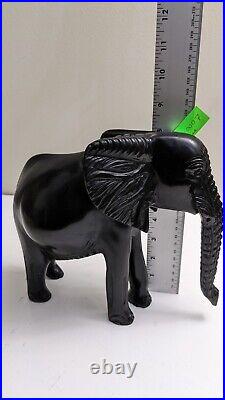 African Elephant with tusks Wood Hand Carved with detail 8.5 Dark Ebony Finish