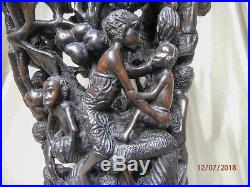 African Makonde Family Tree of Life Carved Ebony Wood Sculpture