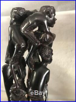African Makonde Family Tree of Life Museum Ebony Wood Carving Sculpture