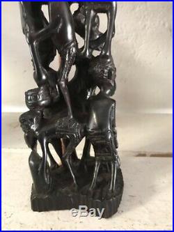 African Makonde Family Tree of Life Museum Ebony Wood Carving Sculpture