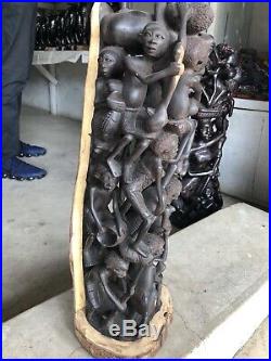 African Makonde Family Tree of Life Museum Ebony Wood Carving Sculpture. Huge