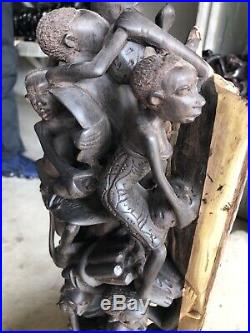 African Makonde Family Tree of Life Museum Ebony Wood Carving Sculpture. Huge