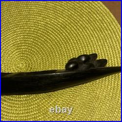 African Tribal Carving Dark Wooden Boat Canoe withPaddling Figure & Fruit/Coconut