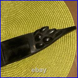 African Tribal Carving Dark Wooden Boat Canoe withPaddling Figure & Fruit/Coconut