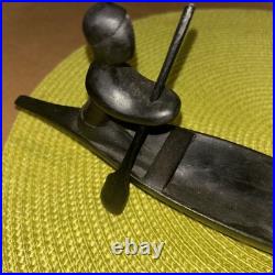 African Tribal Carving Dark Wooden Boat Canoe withPaddling Figure & Fruit/Coconut