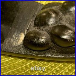 African Tribal Carving Dark Wooden Boat Canoe withPaddling Figure & Fruit/Coconut