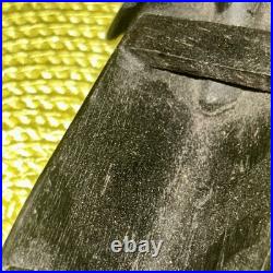 African Tribal Carving Dark Wooden Boat Canoe withPaddling Figure & Fruit/Coconut