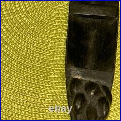 African Tribal Carving Dark Wooden Boat Canoe withPaddling Figure & Fruit/Coconut