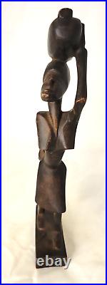 African Tribal Hand Carved Ebony Woman Wood Statue 11 Tall 1975 Dahomey
