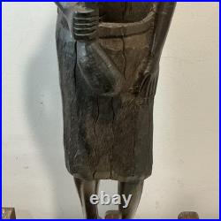 African Tribal Woman Wood Sculpture Hand Carved Statue Figurine