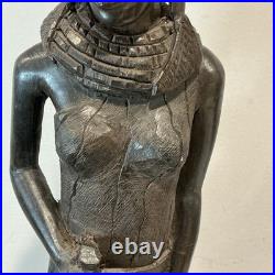 African Tribal Woman Wood Sculpture Hand Carved Statue Figurine