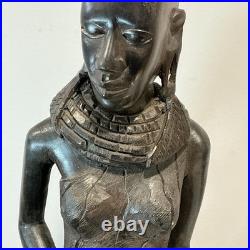 African Tribal Woman Wood Sculpture Hand Carved Statue Figurine