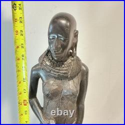 African Tribal Woman Wood Sculpture Hand Carved Statue Figurine