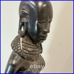 African Tribal Woman Wood Sculpture Hand Carved Statue Figurine