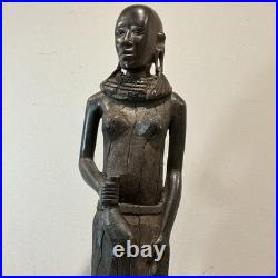 African Tribal Woman Wood Sculpture Hand Carved Statue Figurine