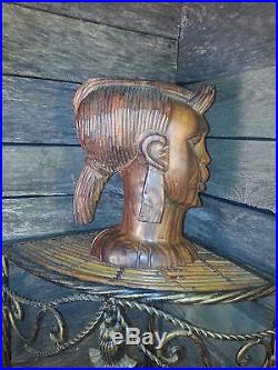 African Woman Carved Ebony Wood Art Statue Sculpture Bust Tribal Folk decor