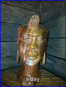 African Woman Carved Ebony Wood Art Statue Sculpture Bust Tribal Folk decor