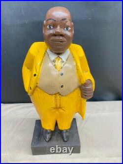 African Wood Carved Art Statue Man YELLOW SUIT 13 1/2 Tall