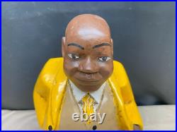 African Wood Carved Art Statue Man YELLOW SUIT 13 1/2 Tall