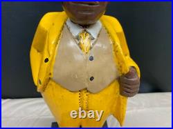 African Wood Carved Art Statue Man YELLOW SUIT 13 1/2 Tall