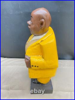 African Wood Carved Art Statue Man YELLOW SUIT 13 1/2 Tall