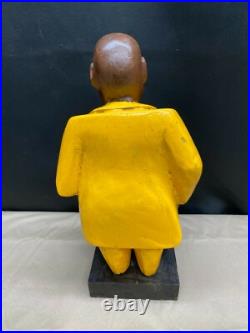 African Wood Carved Art Statue Man YELLOW SUIT 13 1/2 Tall
