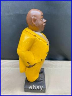 African Wood Carved Art Statue Man YELLOW SUIT 13 1/2 Tall