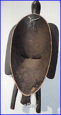 African Wood Mask Ivoirian Hand Carved'Senufo sculptural mask with bird on top